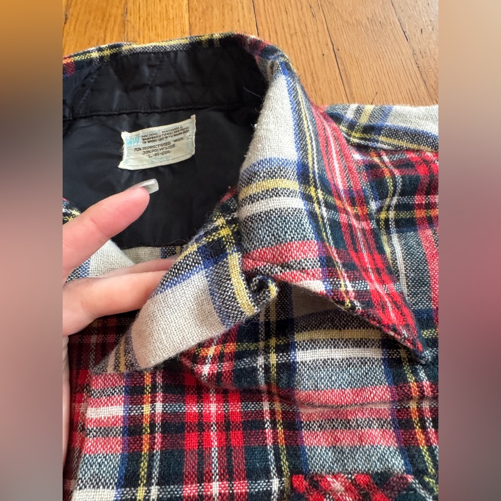 70s Vintage Jc Penney Loop Collar Wool Blend Plaid Flannel - Picture 5 of 7